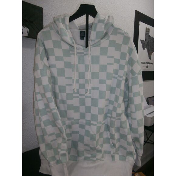 Wild Fable Soft Jade Checked Sweatshirt Pullover Hoodie Size L - Picture 3 of 5
